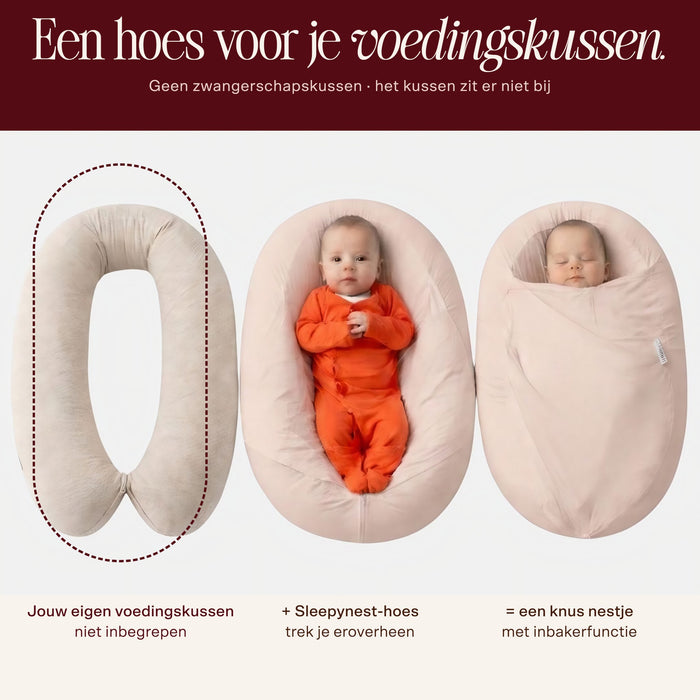 Sleepynest beige: hoes voor je voedingskussen, kussen niet inbegrepen
