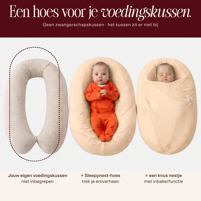 Sleepynest beige: hoes voor je voedingskussen, kussen niet inbegrepen