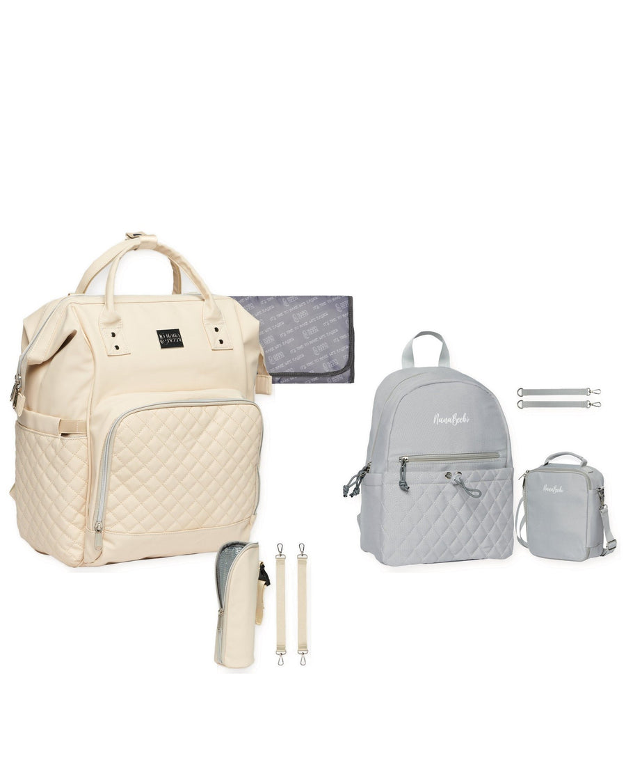 Outlet Duo: NanaBeebi 2.0 crème + outlet kinderrugzak Grijs