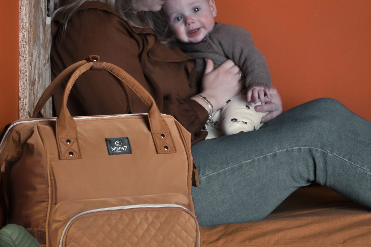 MIMMTI luiertas rugzak voor mama en papa: moeder met baby en de 1.0 in cognac