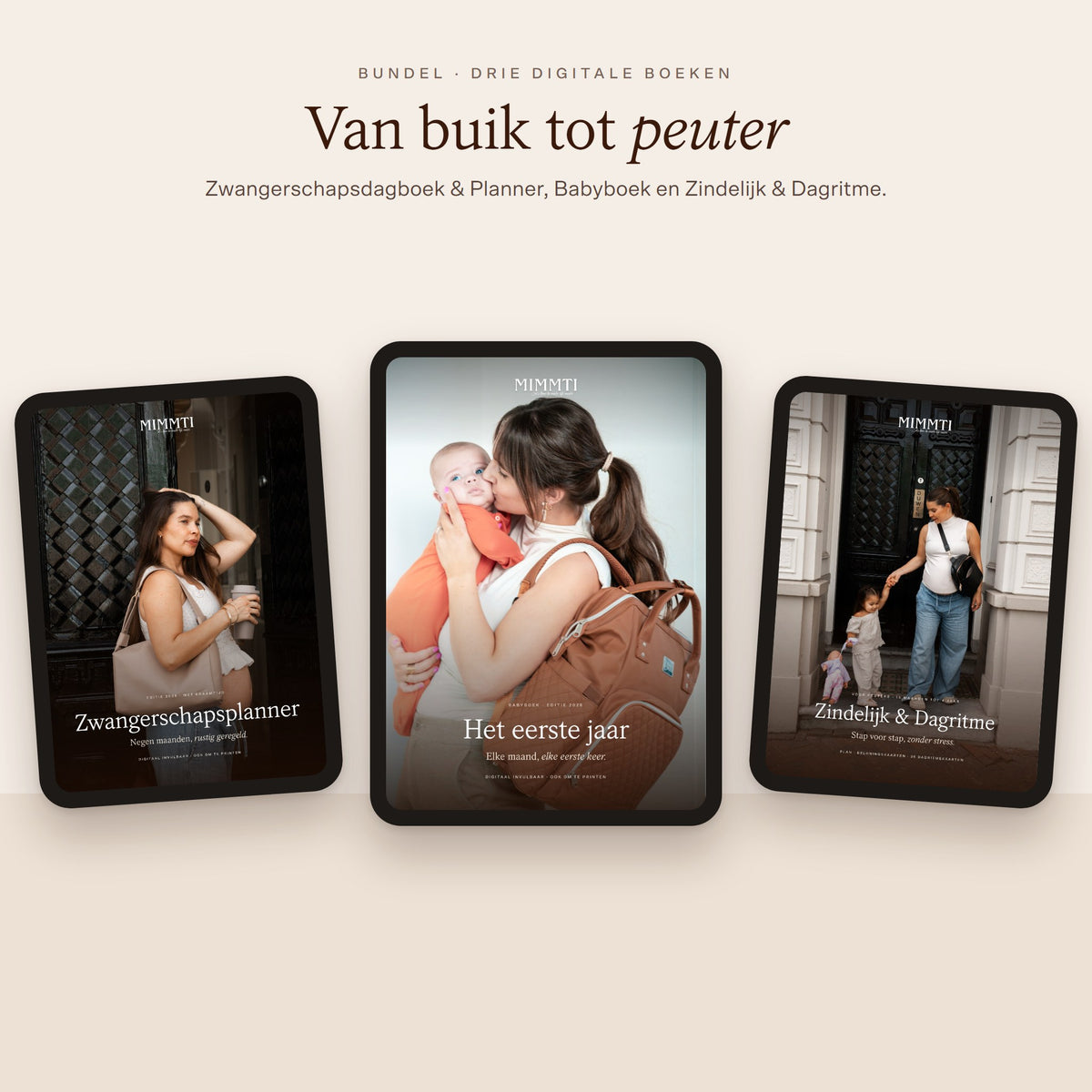 MIMMTI bundel Van buik tot peuter: planner, babyboek en zindelijkheidspakket op tablets