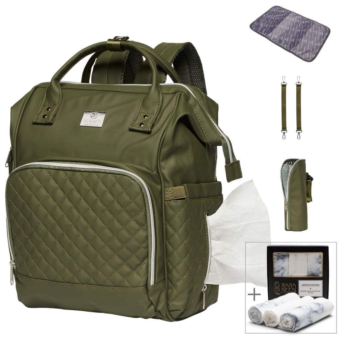 Mimmti 2.0 Leather Diaper Bag Bundle | + 3-Pack hydrophilic cloths Marble
