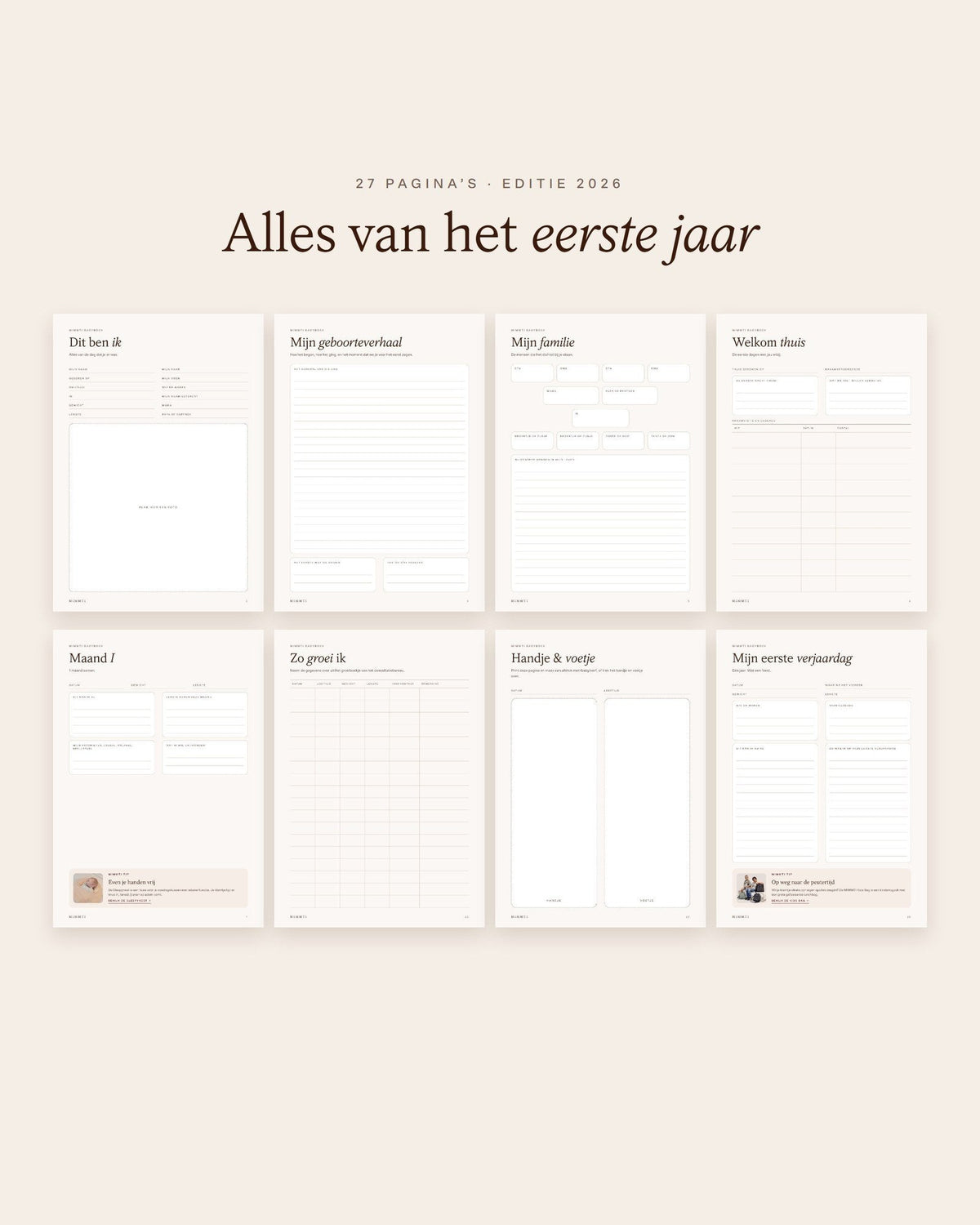 Alle pagina's van het MIMMTI Babyboek Het eerste jaar op een rij