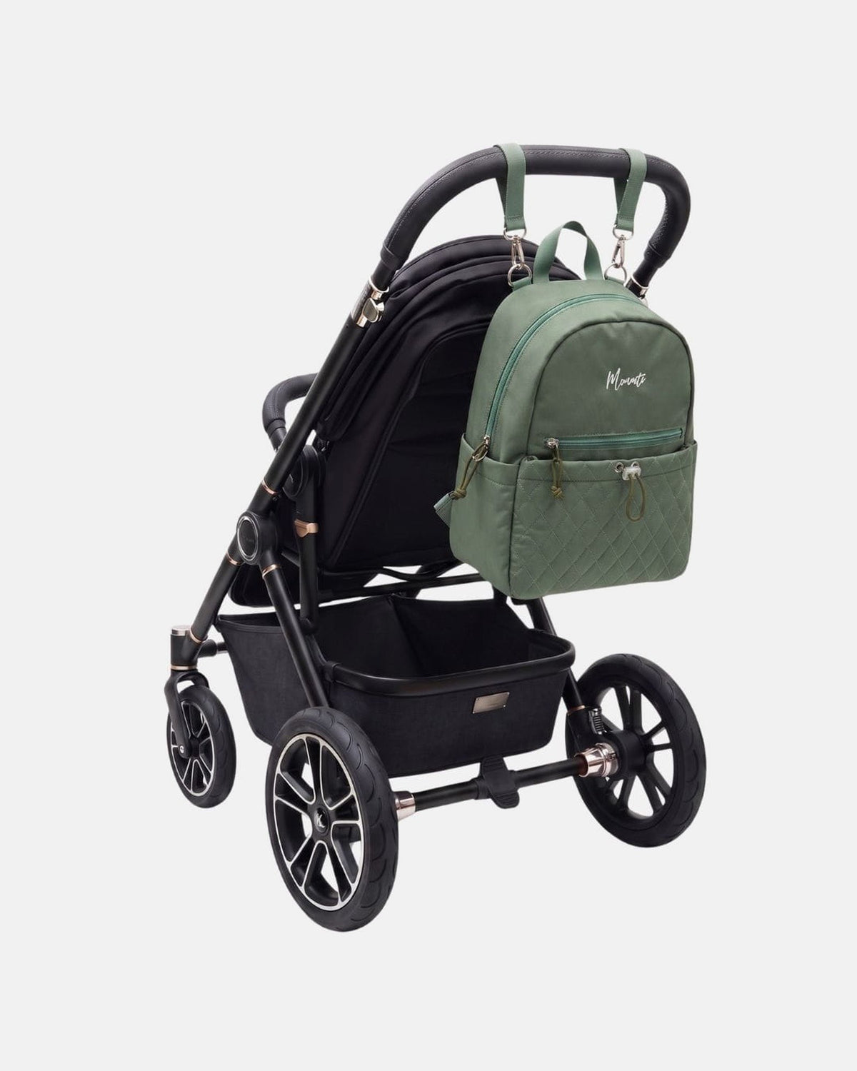 MIMMTI Mini luiertas in mintgroen aan de kinderwagen