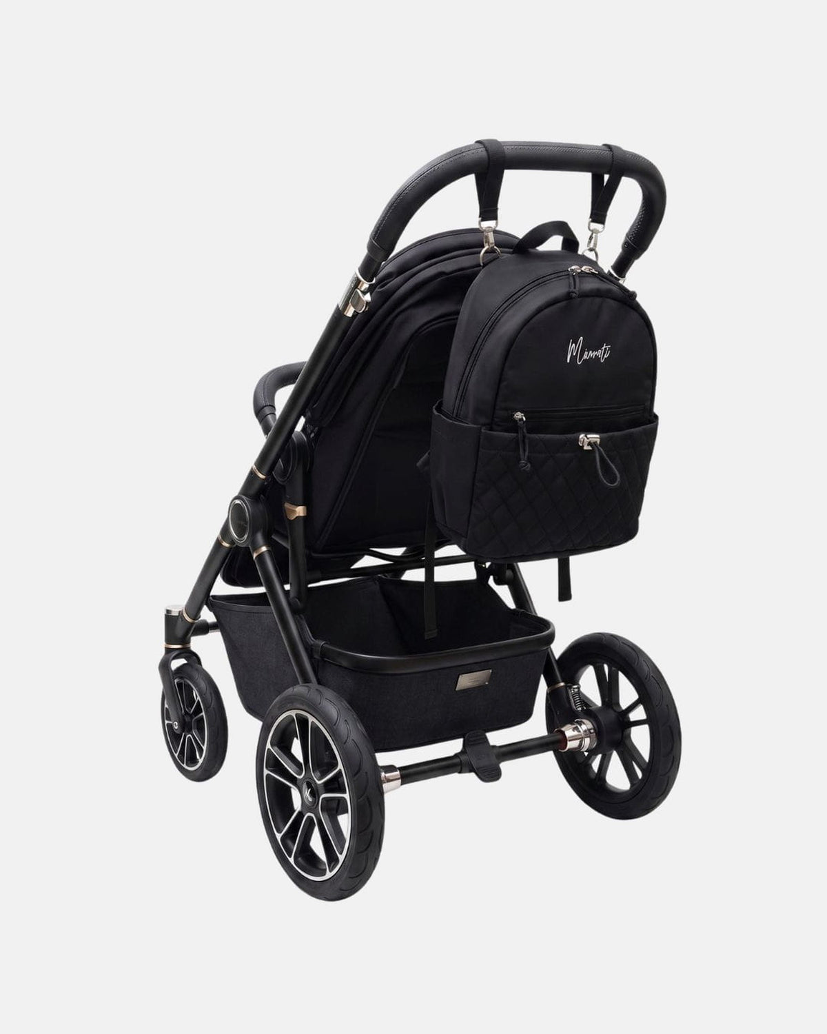 MIMMTI Mini luiertas in zwart aan de kinderwagen