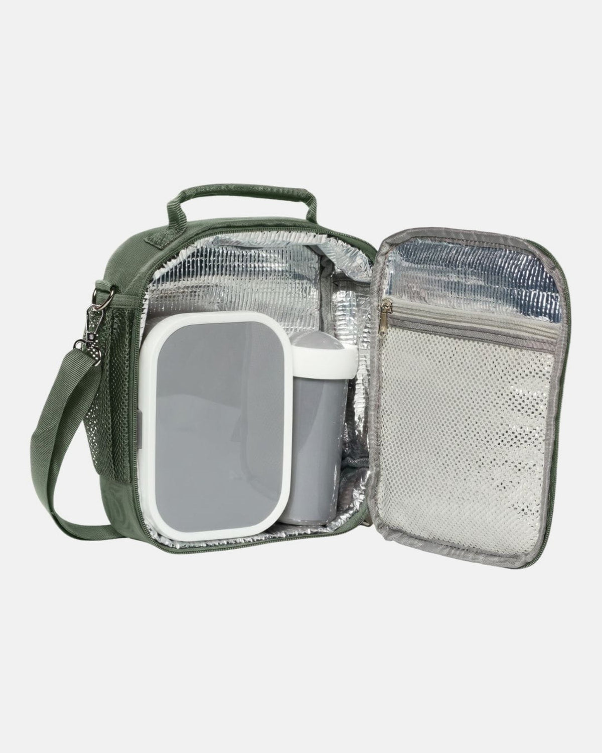 MIMMTI Mini luiertas in mintgroen, geïsoleerde lunchbag open met broodtrommel