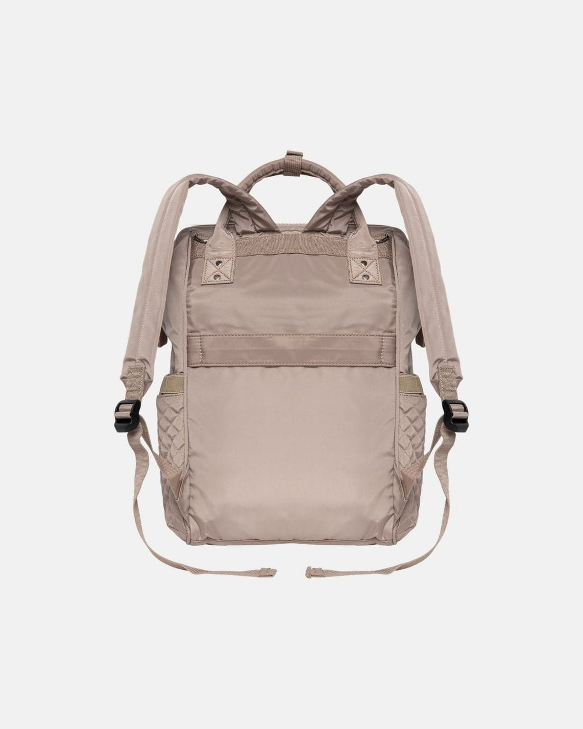 MIMMTI 1.0 luiertas rugzak in beige taupe, achterkant met gewatteerde rugbanden