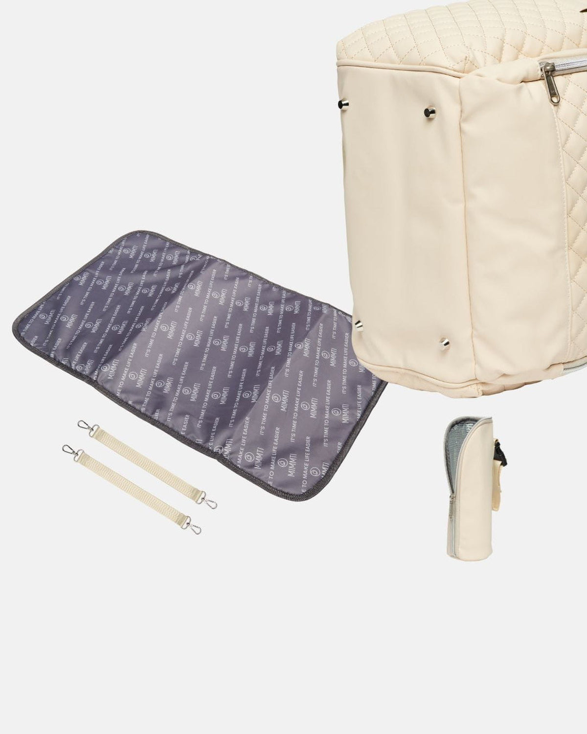MIMMTI 2.0 luiertas rugzak in crème, gratis verschoonmatje, clips en flessenwarmhouder