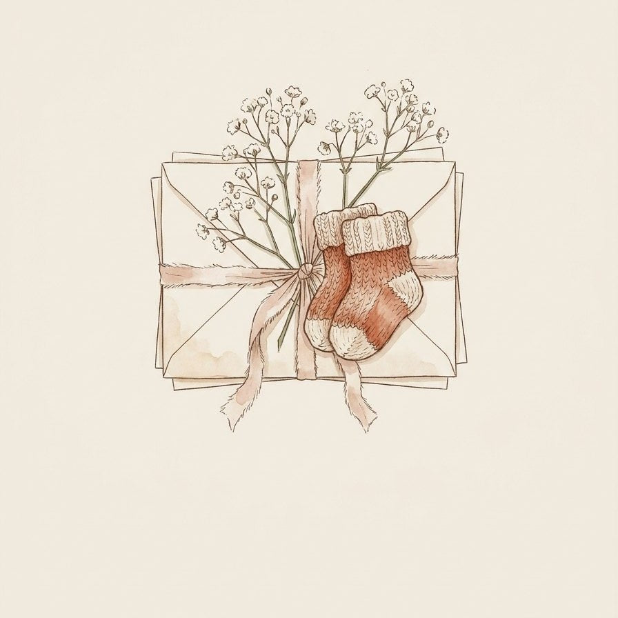 Illustratie van brieven met babysokjes