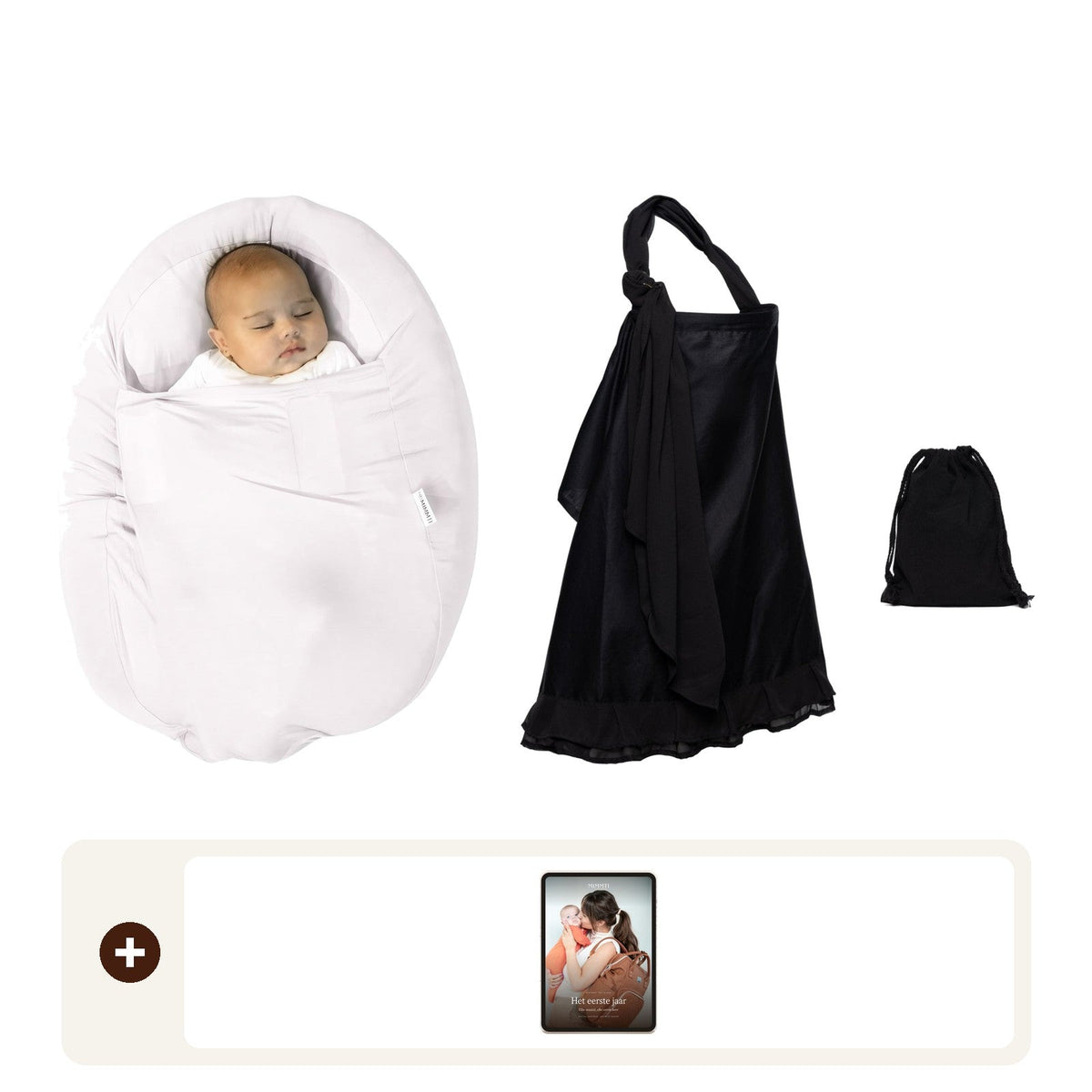 MIMMTI Kraampakket Borstvoeding: Sleepynest ivory, voedingsdoek en babyboek