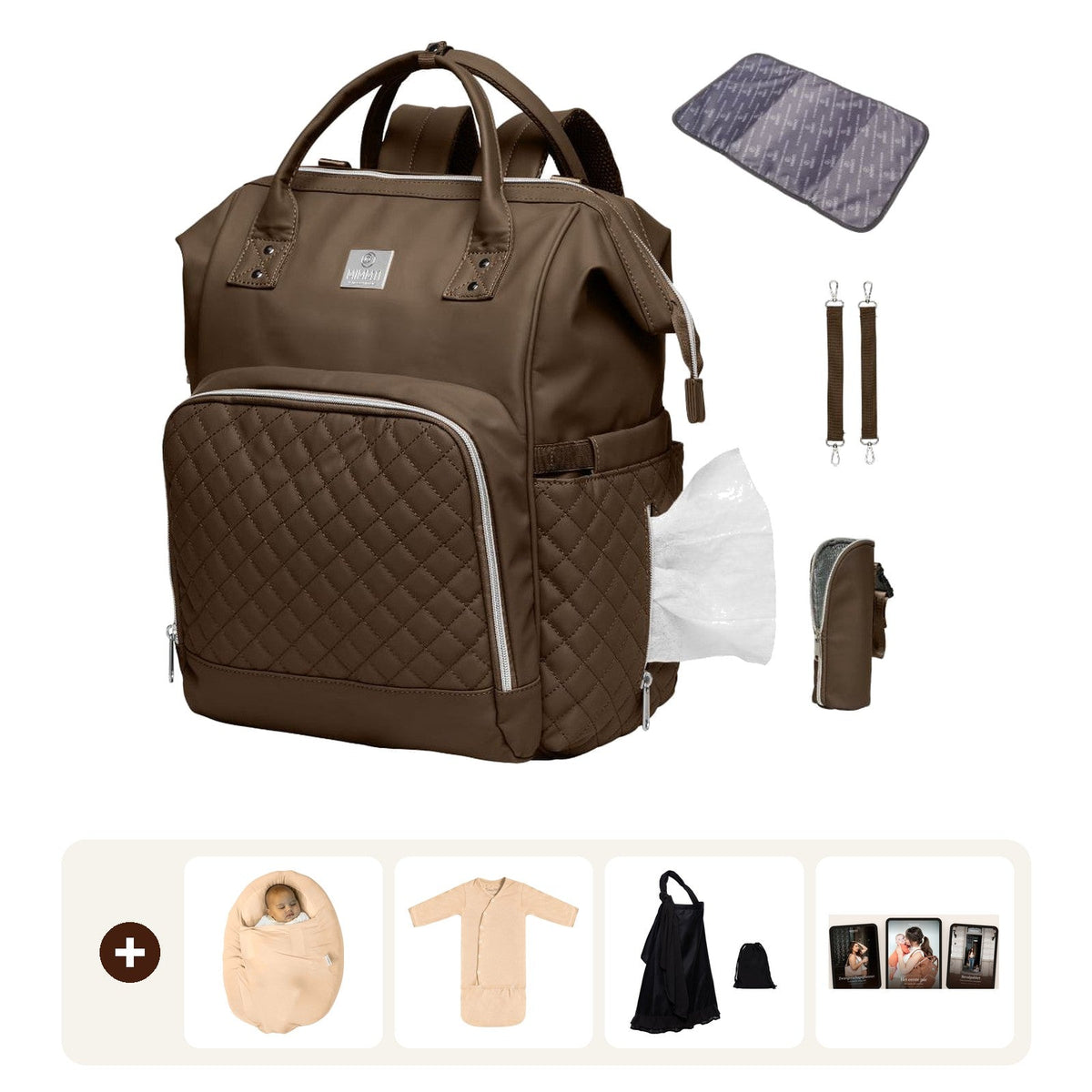 MIMMTI Kraampakket Compleet: 2.0 espresso, Sleepynest en SleepyBeebi beige, voedingsdoek en Moederpakket