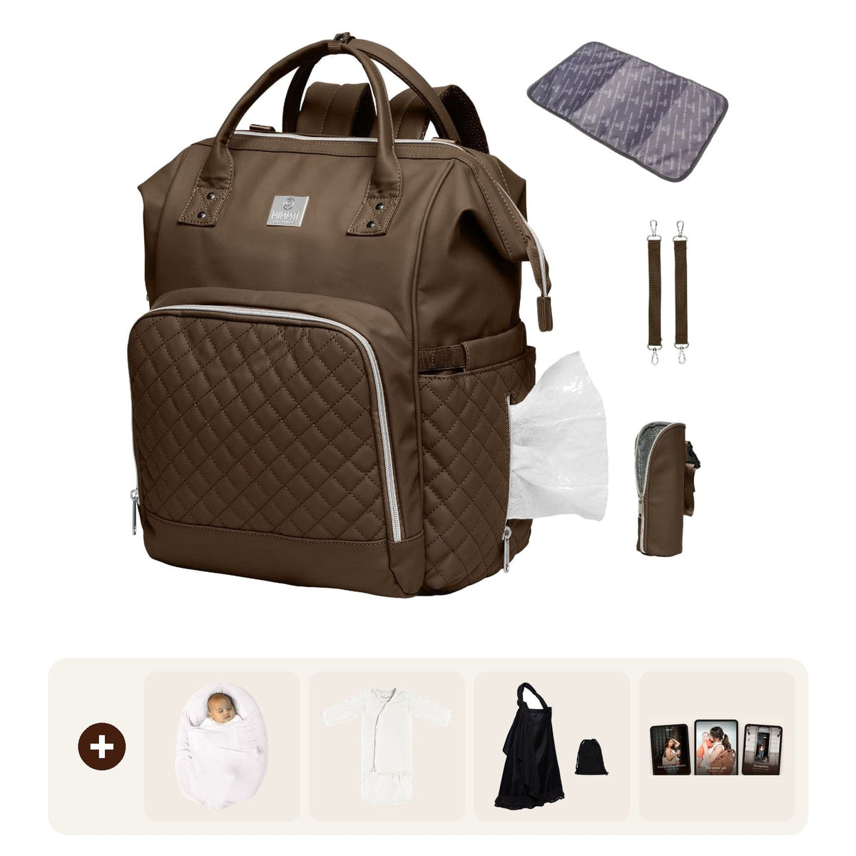 MIMMTI Kraampakket Compleet: 2.0 espresso, Sleepynest en SleepyBeebi ivory, voedingsdoek en Moederpakket