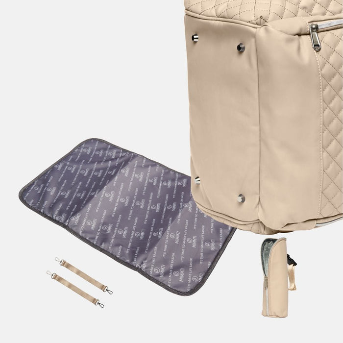 MIMMTI 2.0 luiertas rugzak in beige, gratis verschoonmatje, clips en flessenwarmhouder