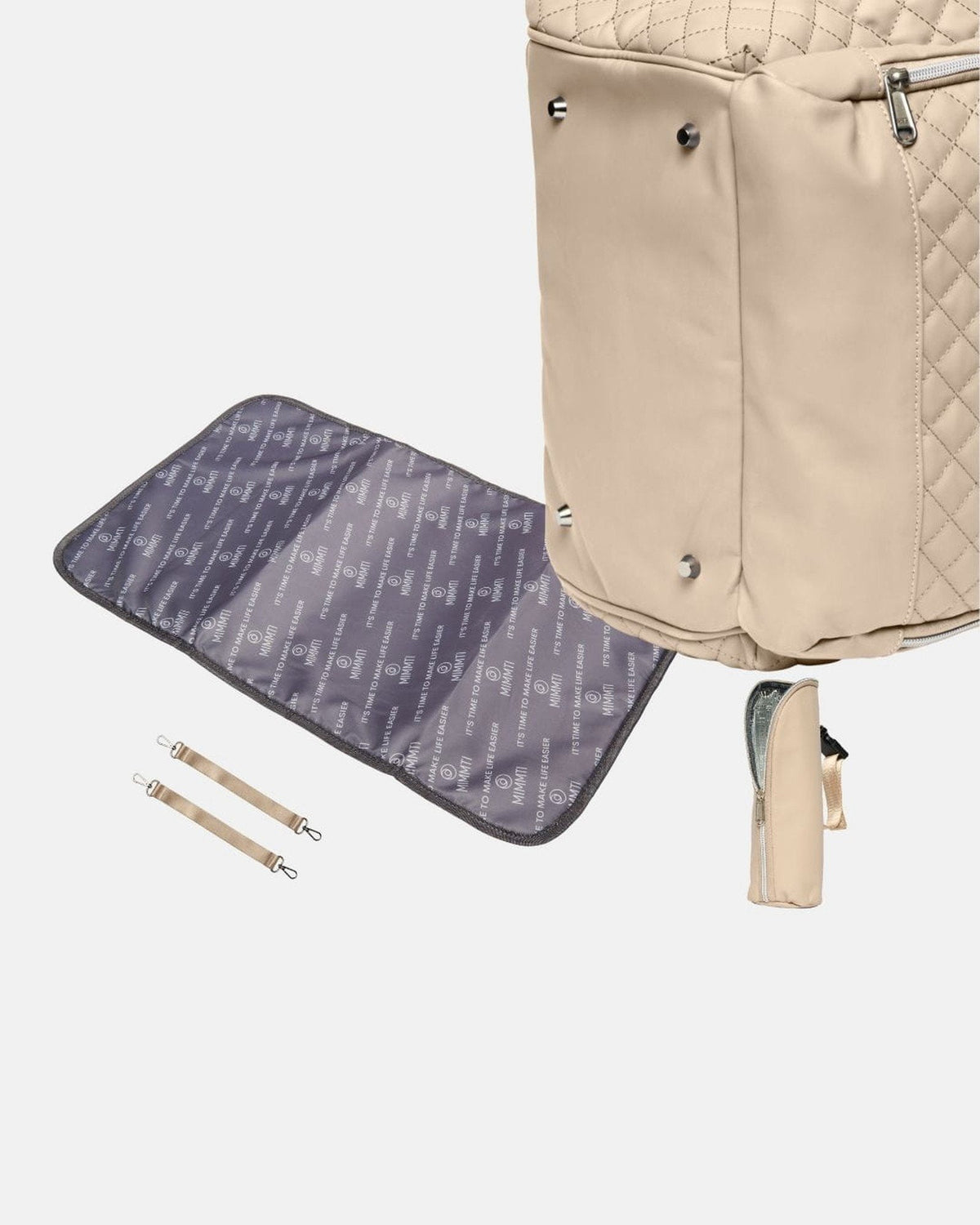 Beige · MIMMTI 2.0 luiertas rugzak in beige, gratis verschoonmatje, clips en flessenwarmhouder