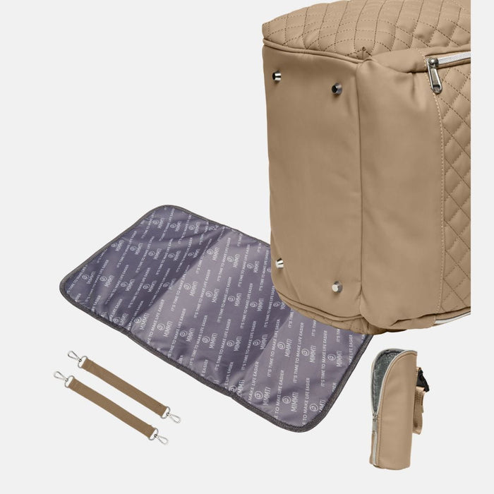 MIMMTI 2.0 luiertas rugzak in sand, gratis verschoonmatje, clips en flessenwarmhouder