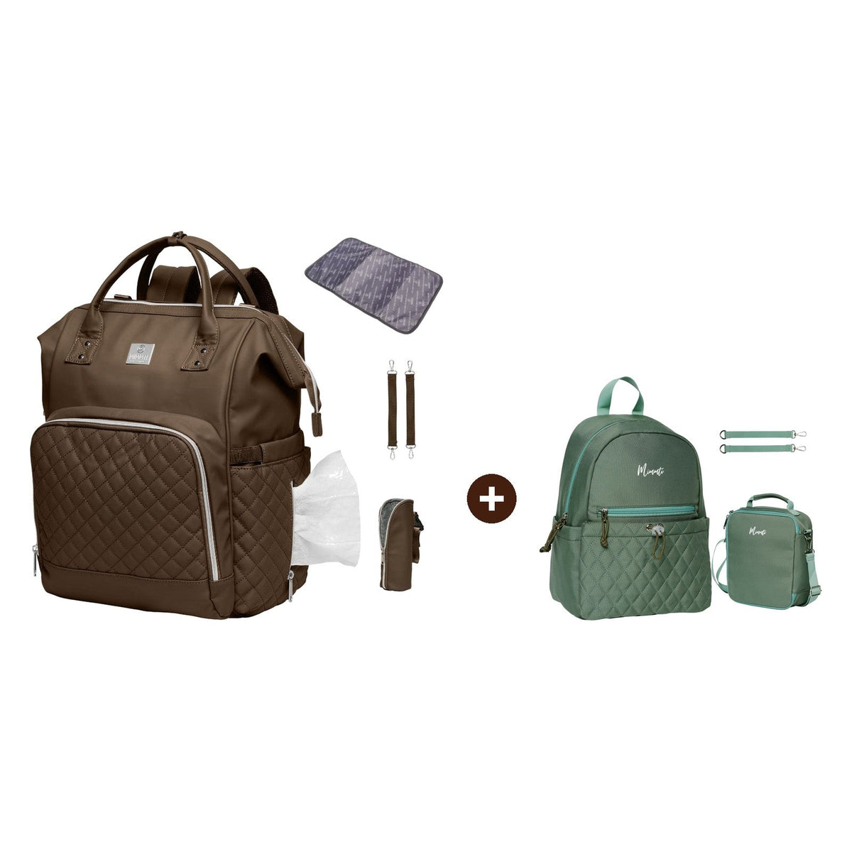 MIMMTI 2.0 espresso met MIMMTI Kids Bag mintgroen