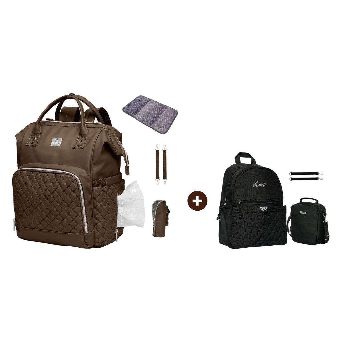 MIMMTI 2.0 espresso met MIMMTI Kids Bag zwart