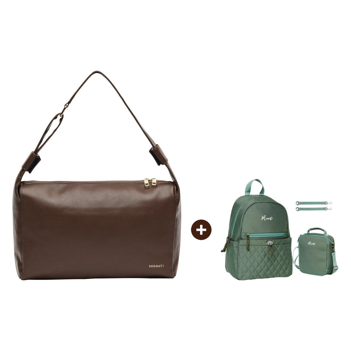 Amara espresso met MIMMTI Kids Bag mintgroen