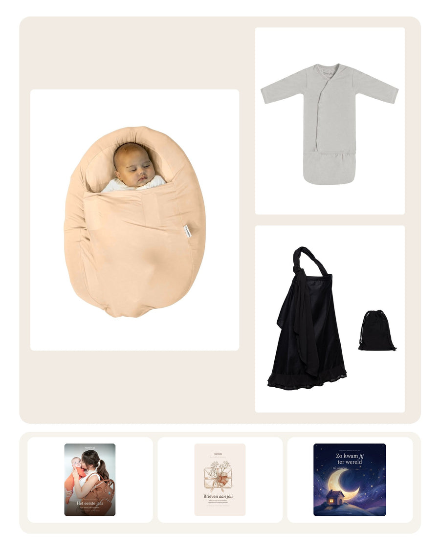 MIMMTI Slaappakket: Sleepynest + SleepyBeebi + voedingsdoek Beige