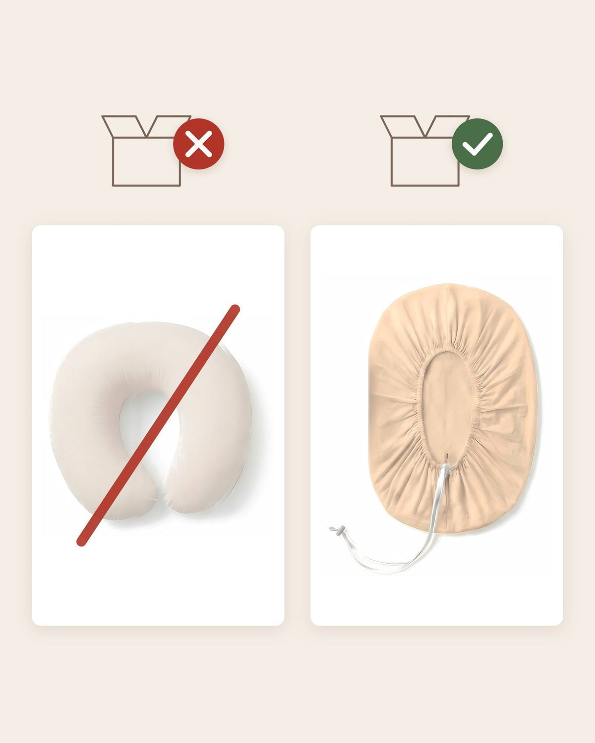 Sleepynest beige: je krijgt alleen de hoes, je eigen voedingskussen zit er niet bij