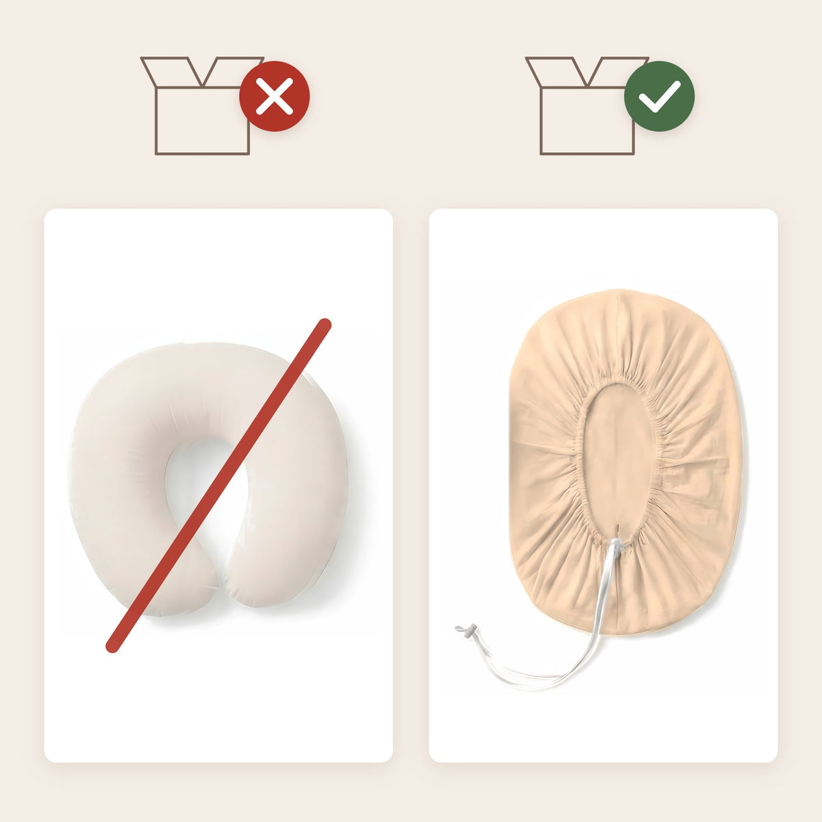 Sleepynest beige: je krijgt alleen de hoes, je eigen voedingskussen zit er niet bij