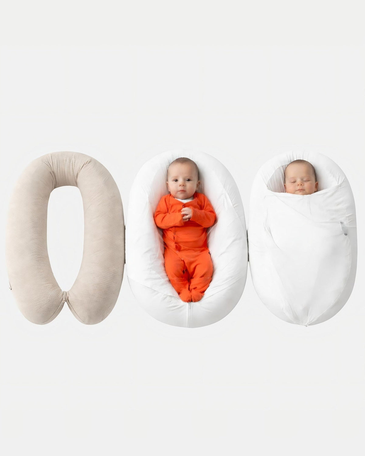 Sleepynest hoes voor je voedingskussen in ivory: kussen, hoes en ingebakerde baby