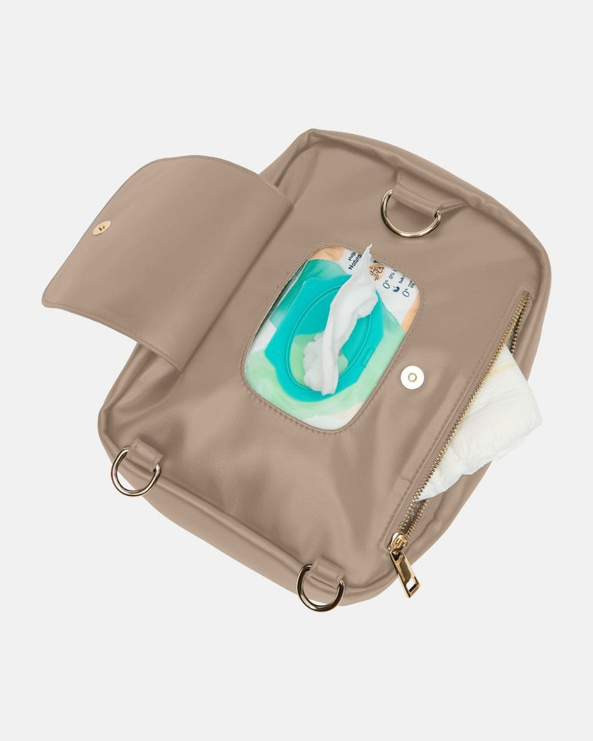 Sand · MIMMTI Zoya luiertas in sand, achtervak open met doekjes binnen handbereik