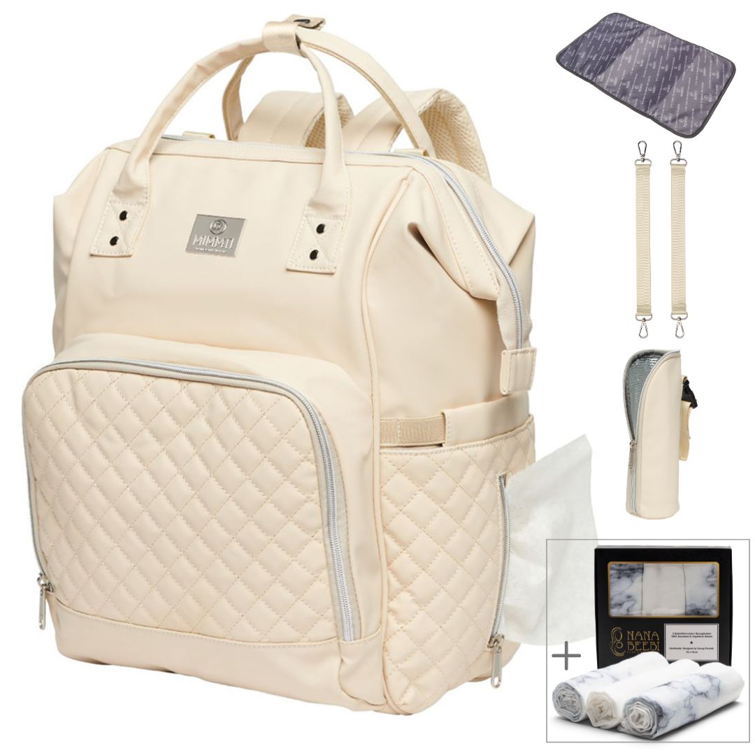 Mimmti 2.0 Leather Diaper Bag Bundle | + 3-Pack hydrophilic cloths Marble