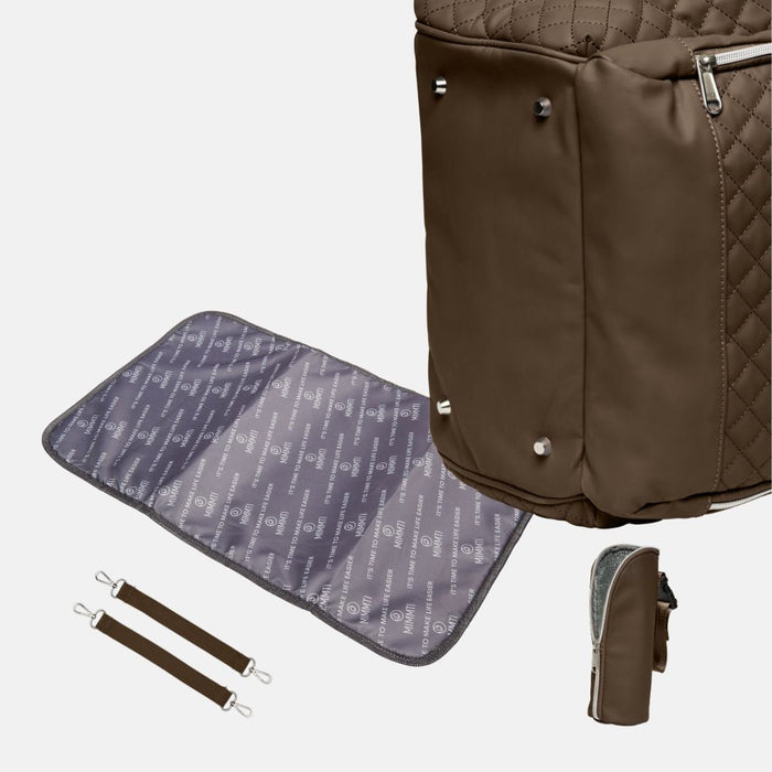 MIMMTI 2.0 luiertas rugzak in espresso, gratis verschoonmatje, clips en flessenwarmhouder