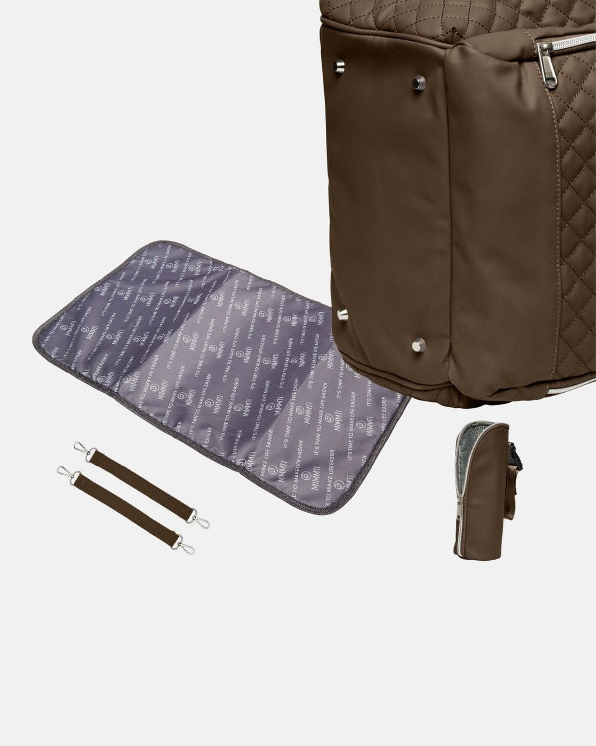MIMMTI 2.0 luiertas rugzak in espresso, gratis verschoonmatje, clips en flessenwarmhouder