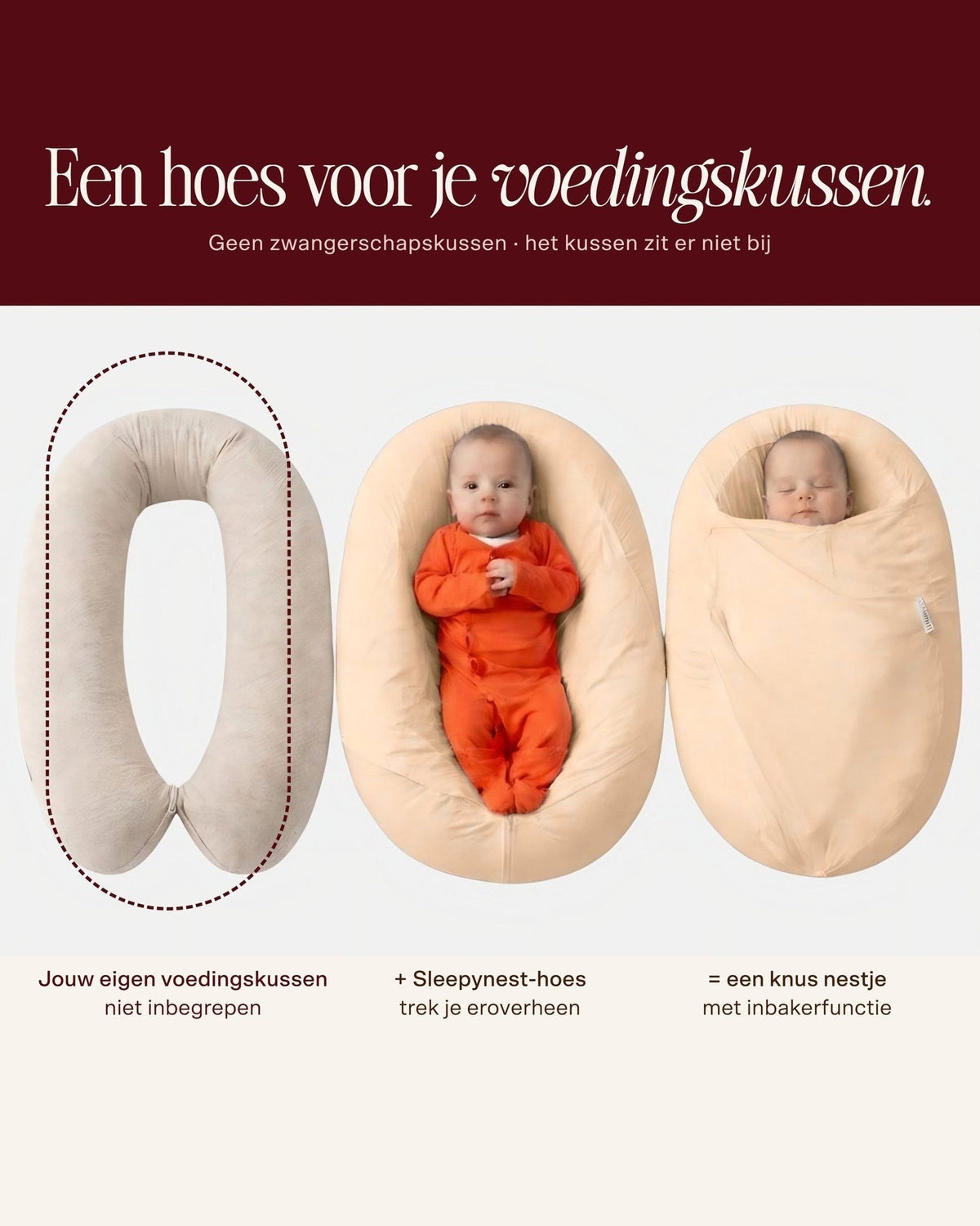 Sleepynest beige: hoes voor je voedingskussen, kussen niet inbegrepen