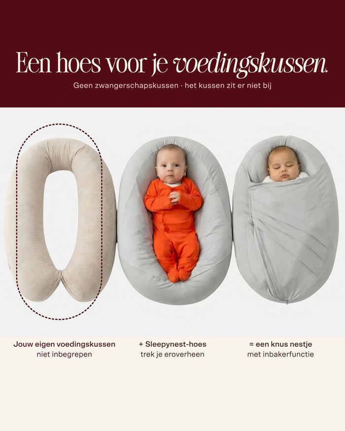 Sleepynest grijs: hoes voor je voedingskussen, kussen niet inbegrepen