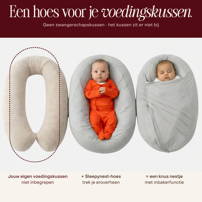 Sleepynest grijs: hoes voor je voedingskussen, kussen niet inbegrepen