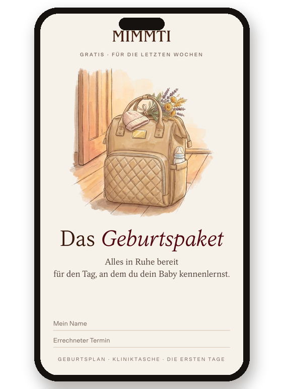 Das MIMMTI Geburtspaket auf einem Tablet