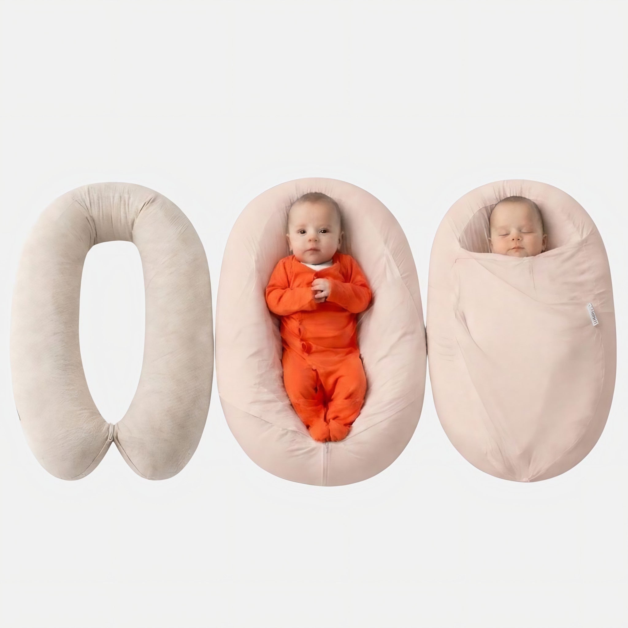 Sleepynest hoes voor je voedingskussen in beige: kussen, hoes en ingebakerde baby