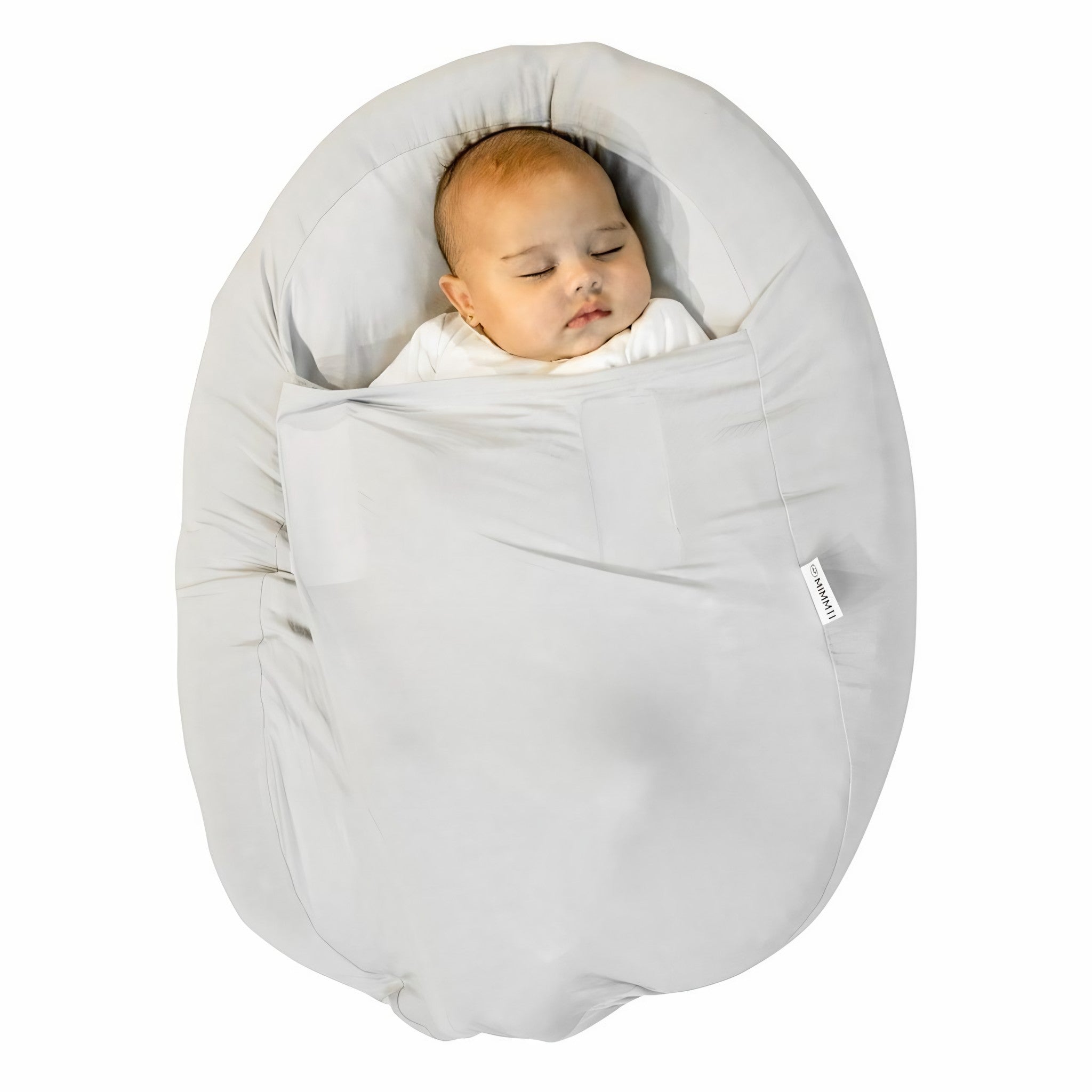 MIMMTI Sleepynest relaxhoes voor voedingskussen in grijs, baby ingebakerd
