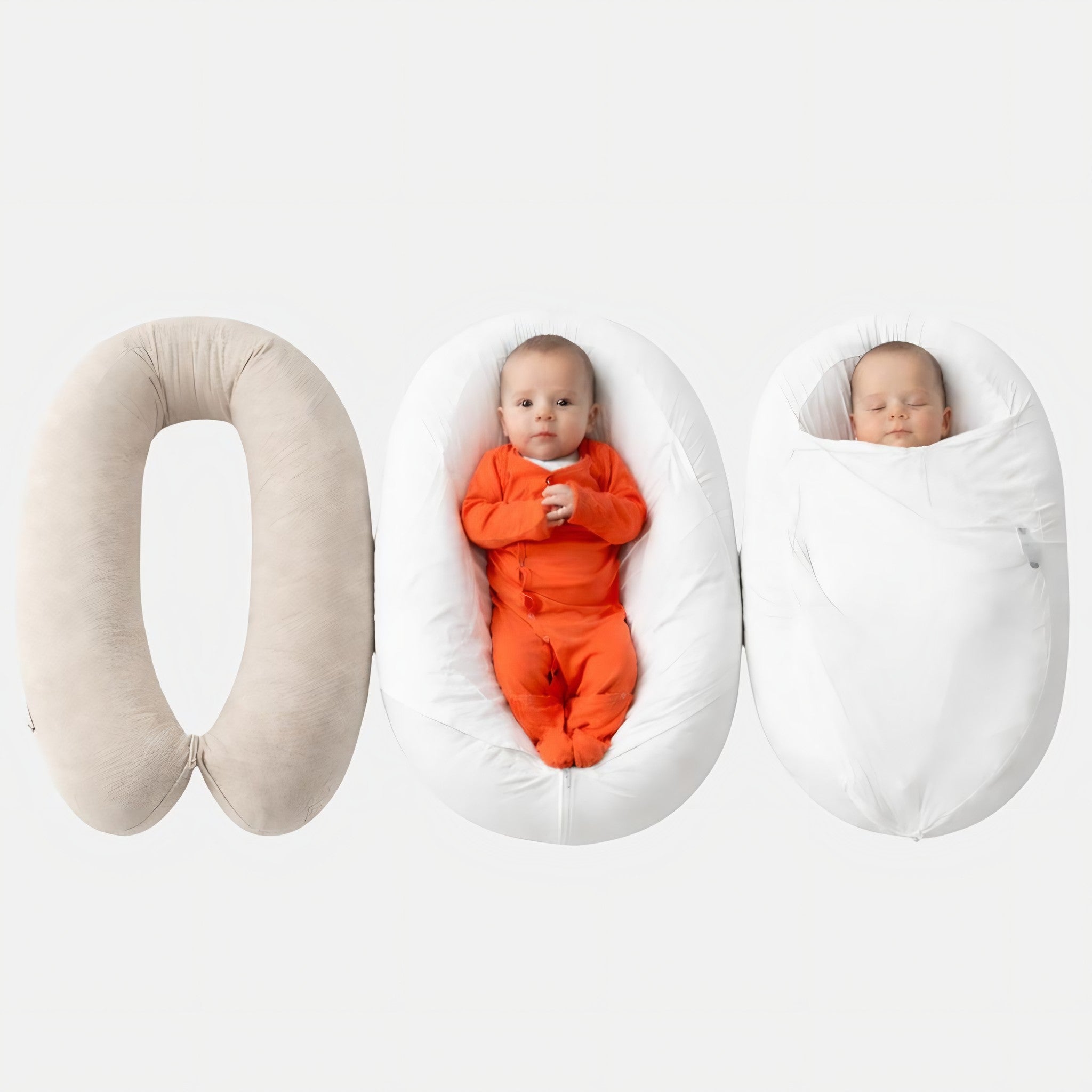 Sleepynest hoes voor je voedingskussen in ivory: kussen, hoes en ingebakerde baby